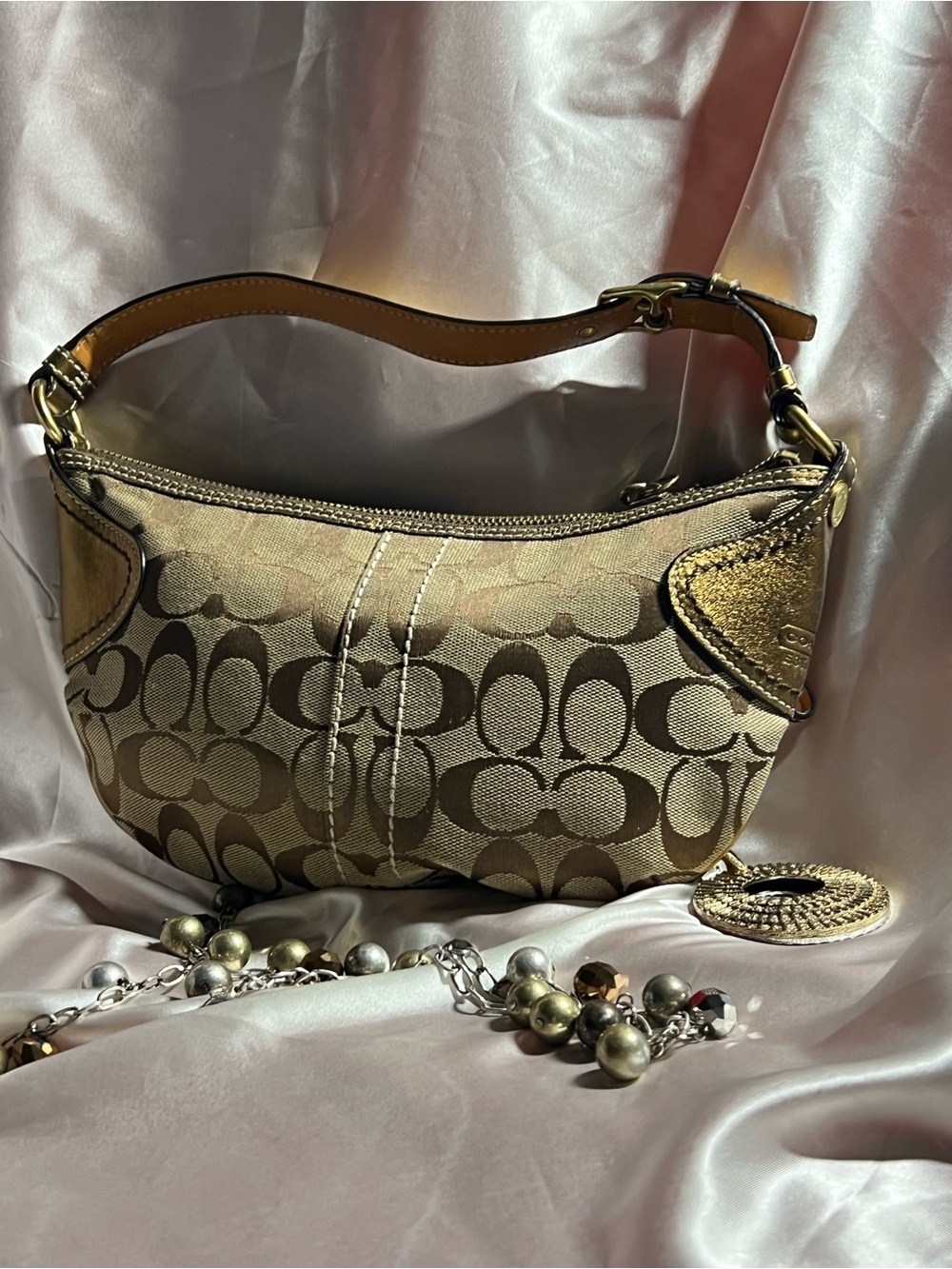 Coach Tan Signature Canvas Shoulder Bag with Gold Hardware K04K-1480